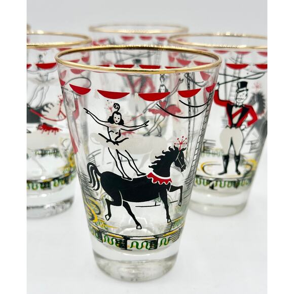 Vintage Libbey Circus Glasses Set – 1950s Original Box, Hostess Barware, 10oz - Picture 3 of 9